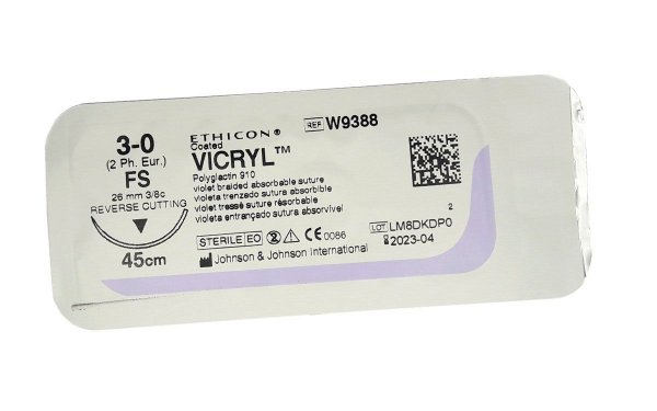 Шовный материал VICRYL PLUS (полифилам, фиолет) 45 см, 3/0