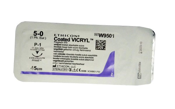 Шовный материал VICRYL PLUS (полифилам, не окрашен) 45 см, 5/0